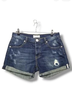 One Teaspoon Denim Jean Shorts 28 Dark Wash Blue‎ Button Fly Short